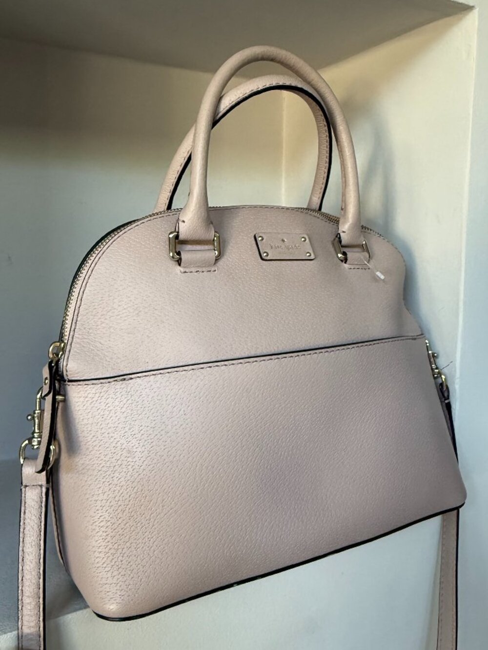 Kate Spade New York Blush Pink Pebbled Leather Dome Satchel Crossbody Bag